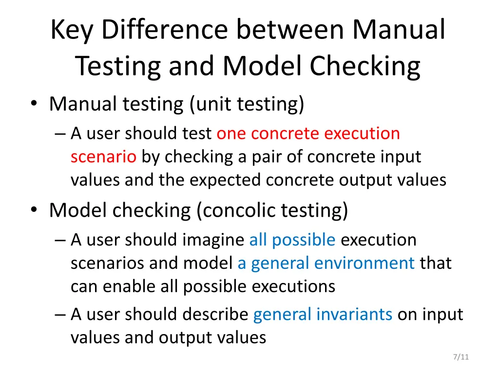 key difference between manual testing and model