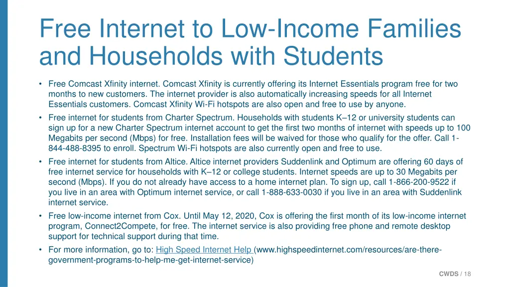 free internet to low income families