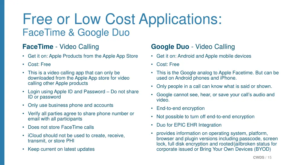 free or low cost applications facetime google duo