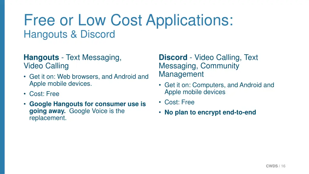 free or low cost applications hangouts discord