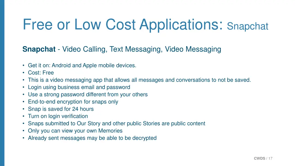 free or low cost applications snapchat