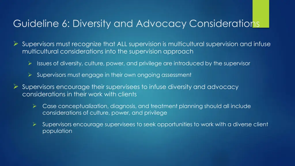 guideline 6 diversity and advocacy considerations
