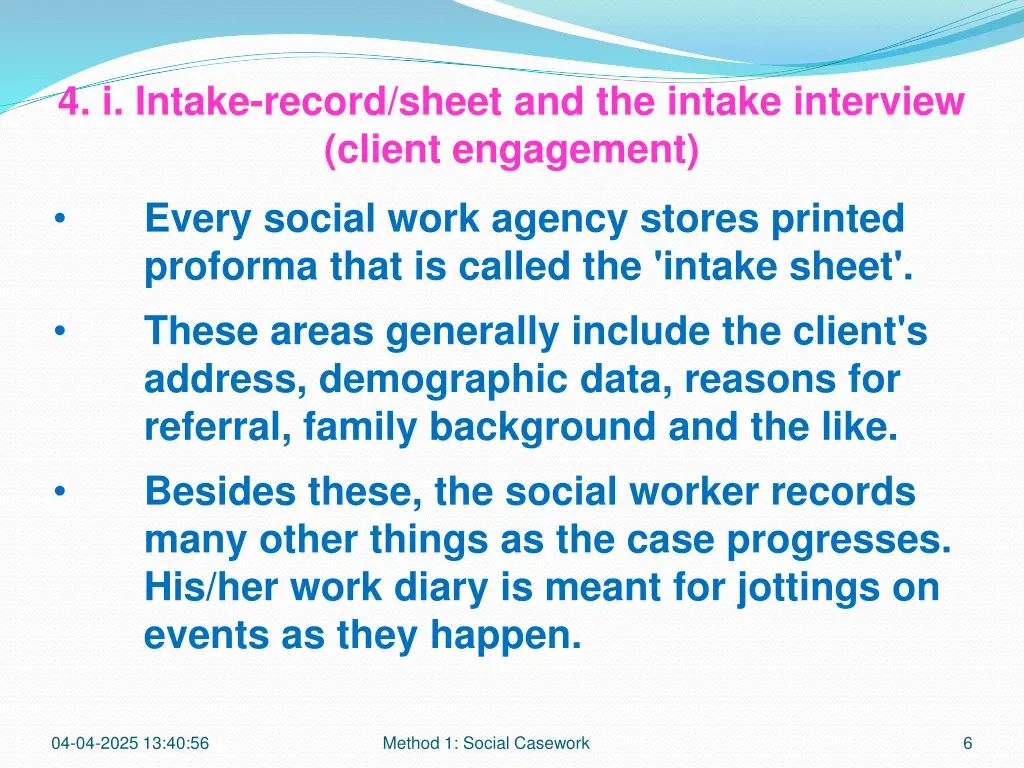 4 i intake record sheet and the intake interview 1