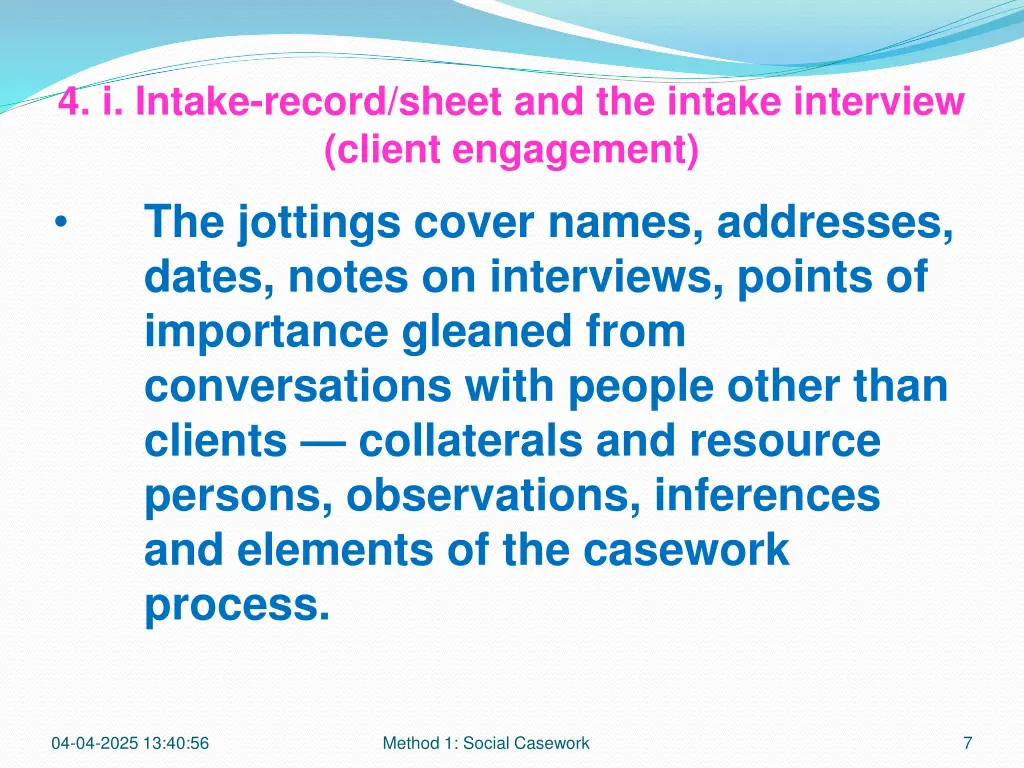 4 i intake record sheet and the intake interview 2