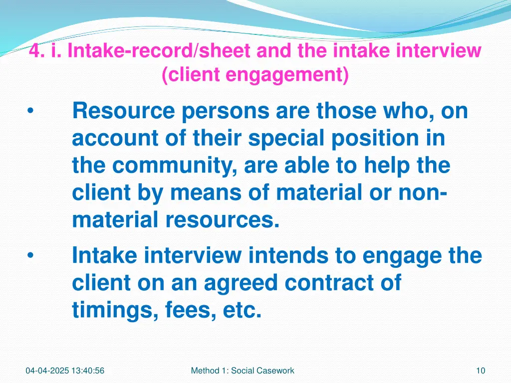 4 i intake record sheet and the intake interview 5