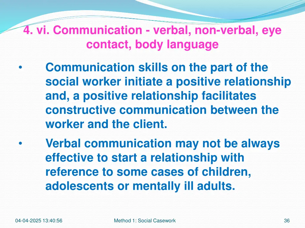 4 vi communication verbal non verbal eye contact