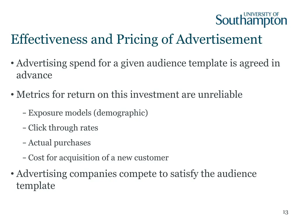 effectiveness and pricing of advertisement