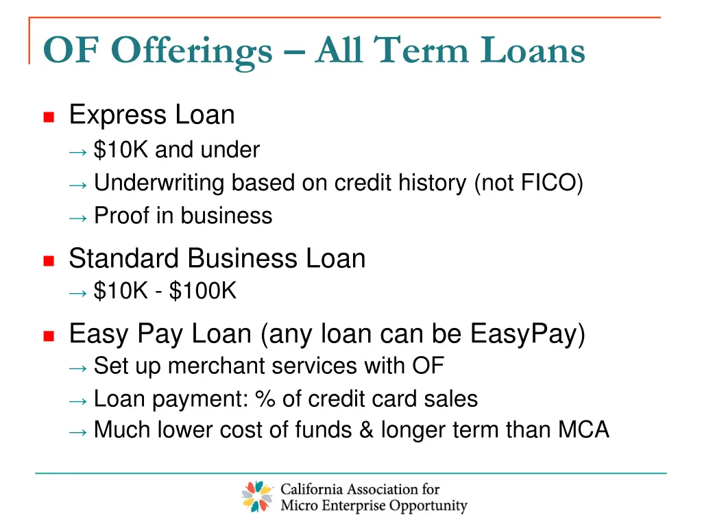of offerings all term loans