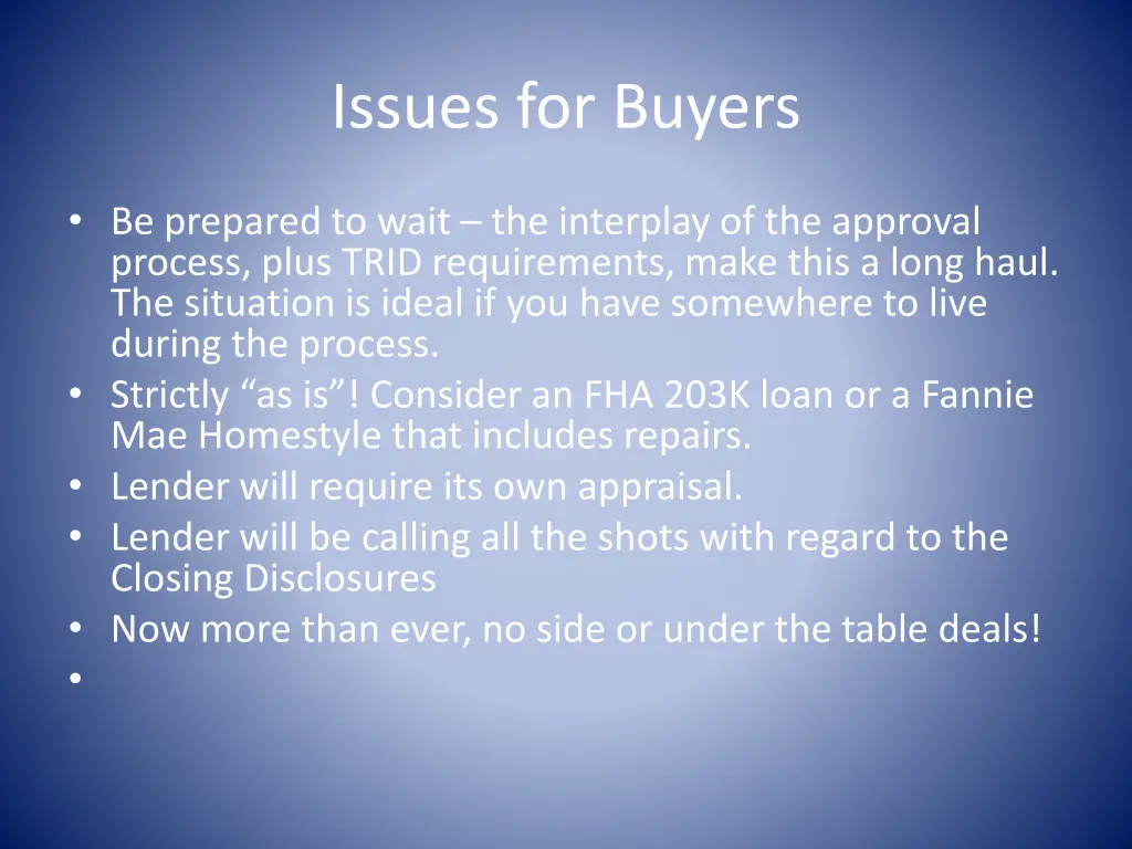 issues for buyers