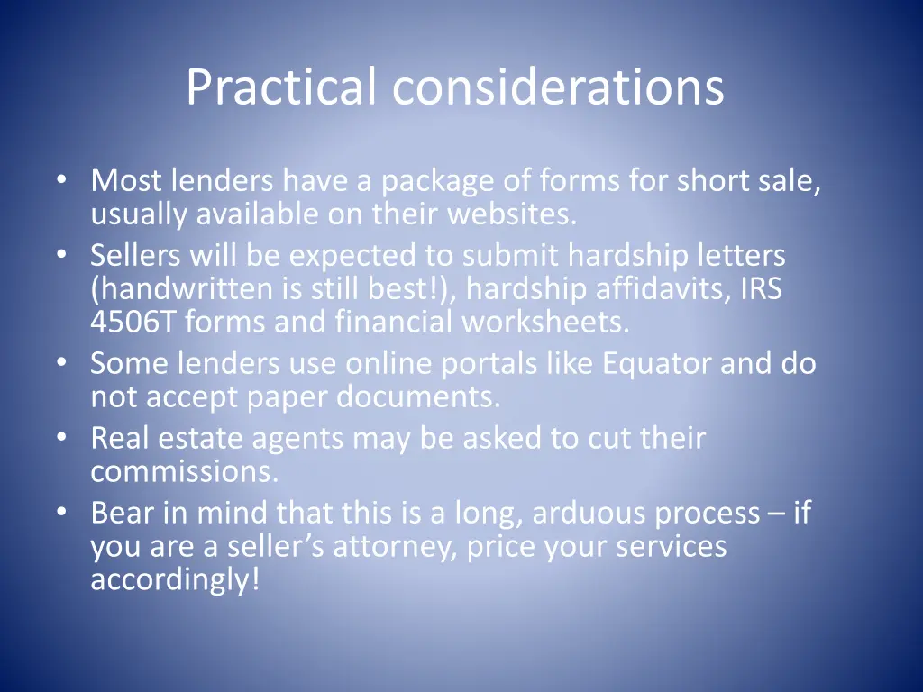 practical considerations