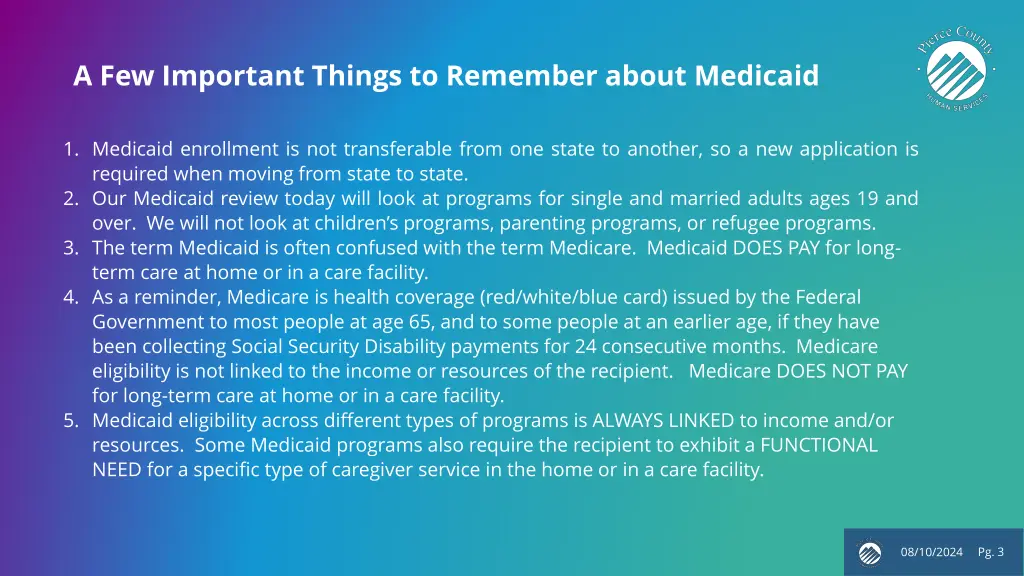 a few important things to remember about medicaid