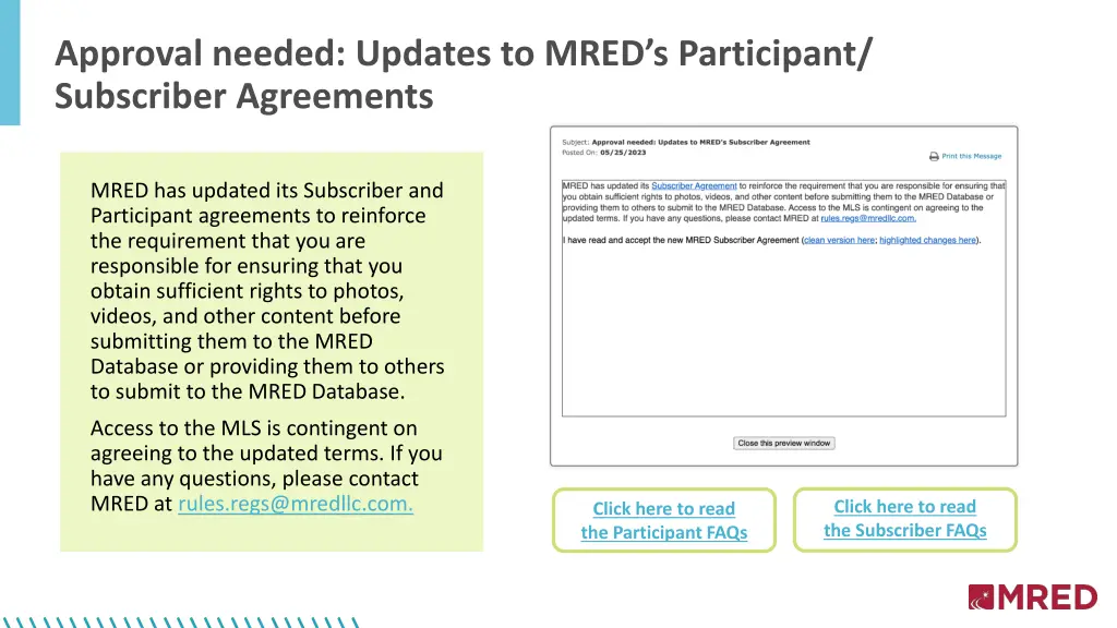 approval needed updates to mred s participant