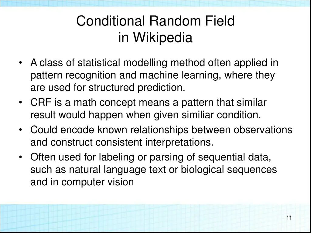 conditional random field in wikipedia