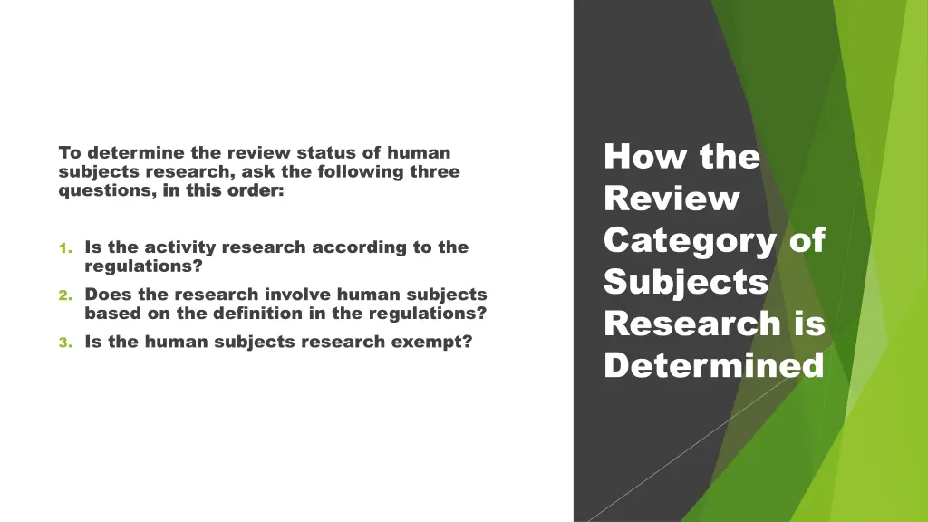 how the review category of subjects research