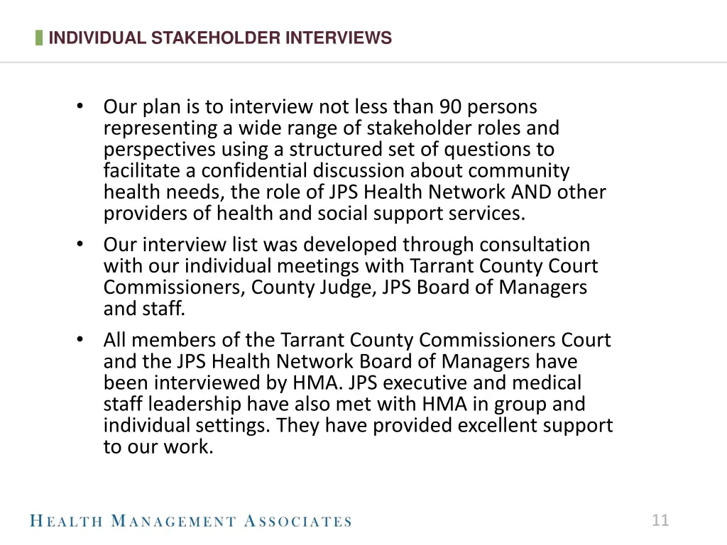 individual stakeholder interviews