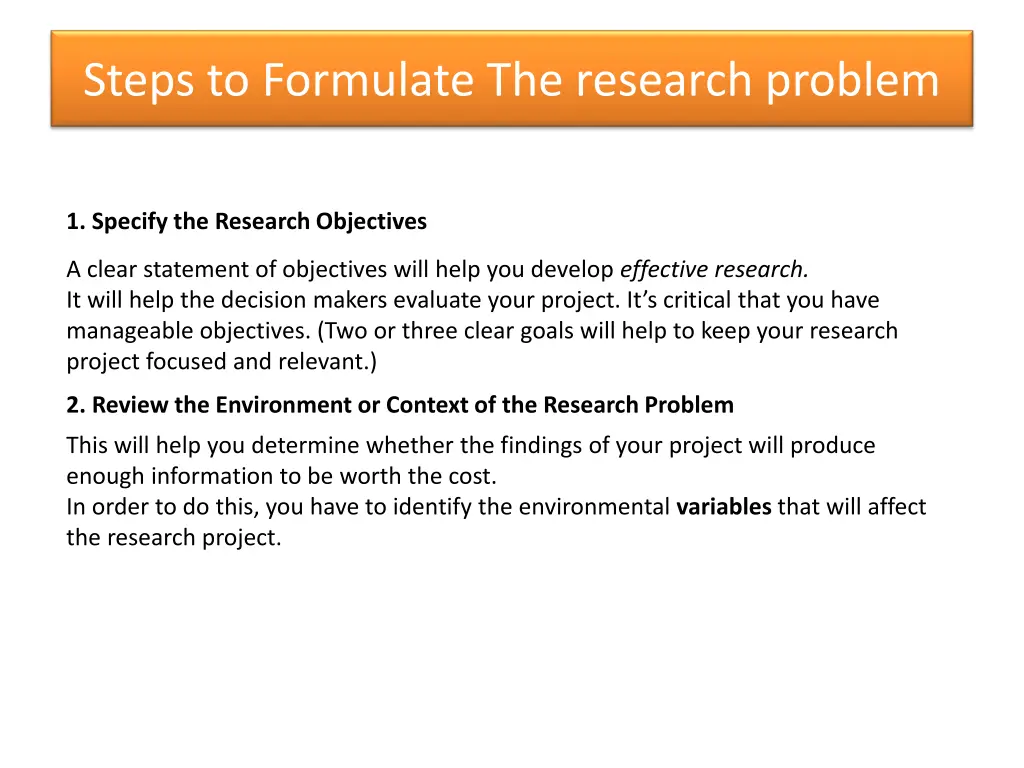 steps to formulate the research problem