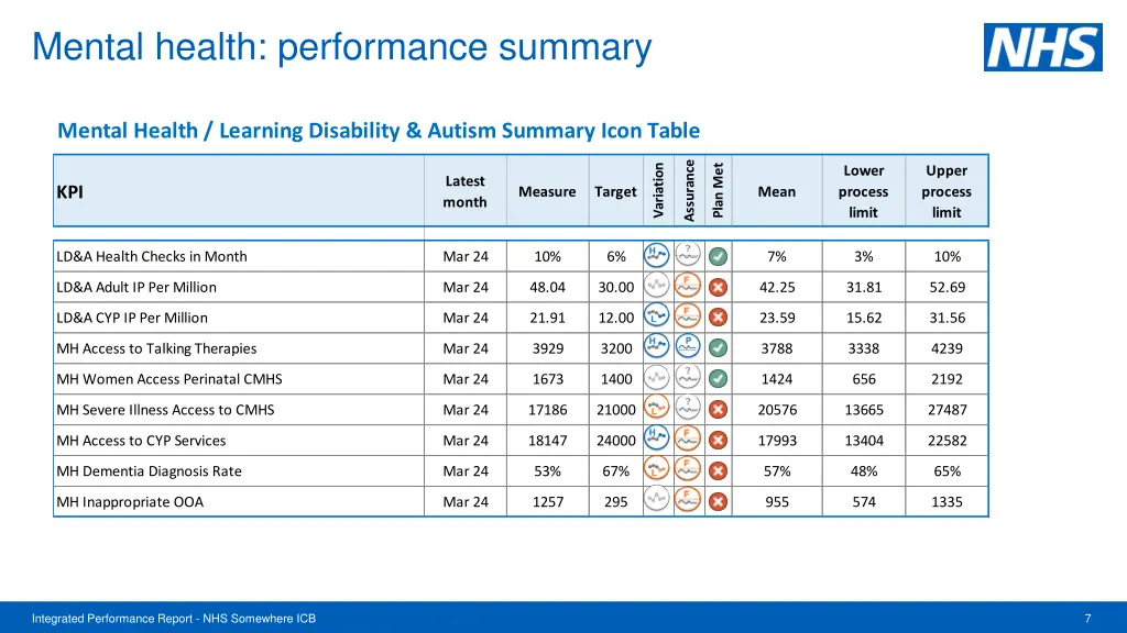 mental health performance summary