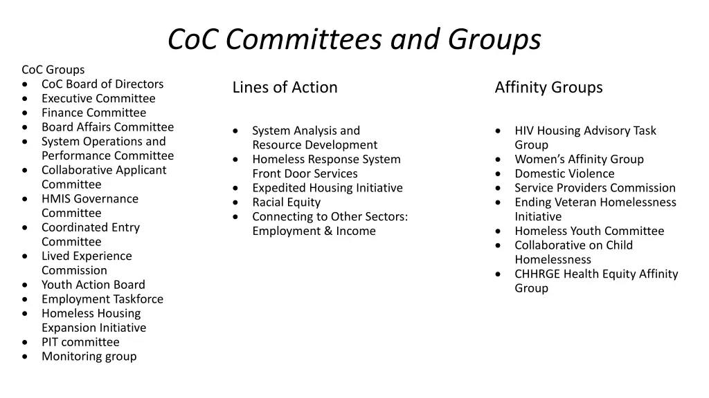 coc committees and groups