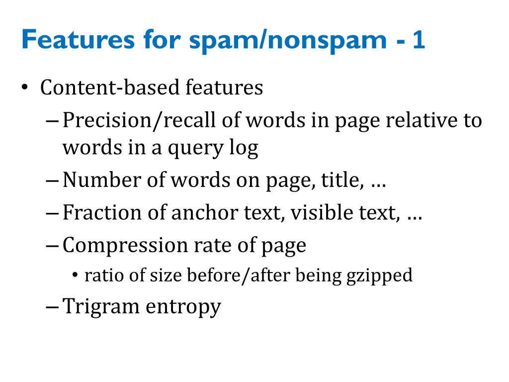 features for spam nonspam 1