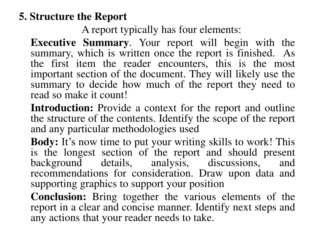 5 structure the report