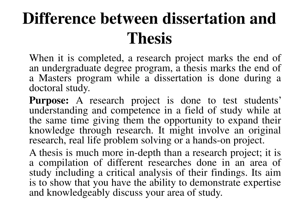 difference between dissertation and thesis when