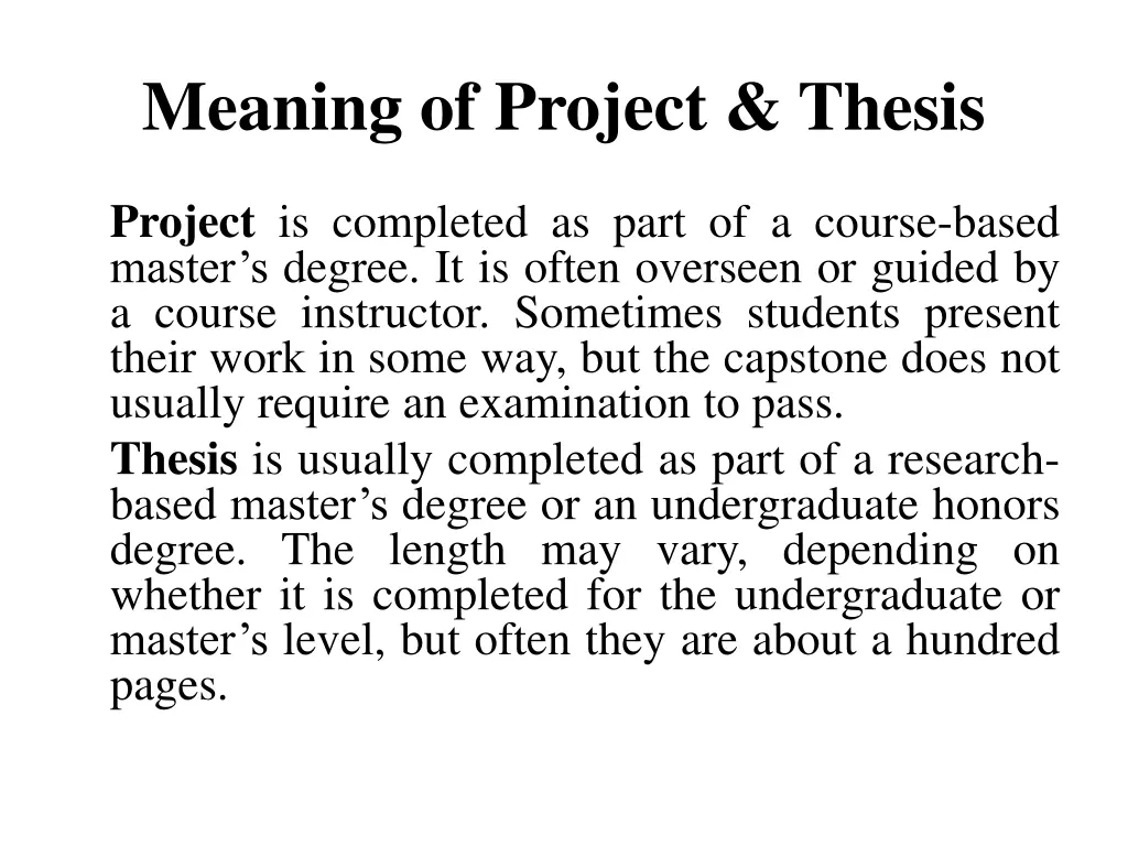 meaning of project thesis