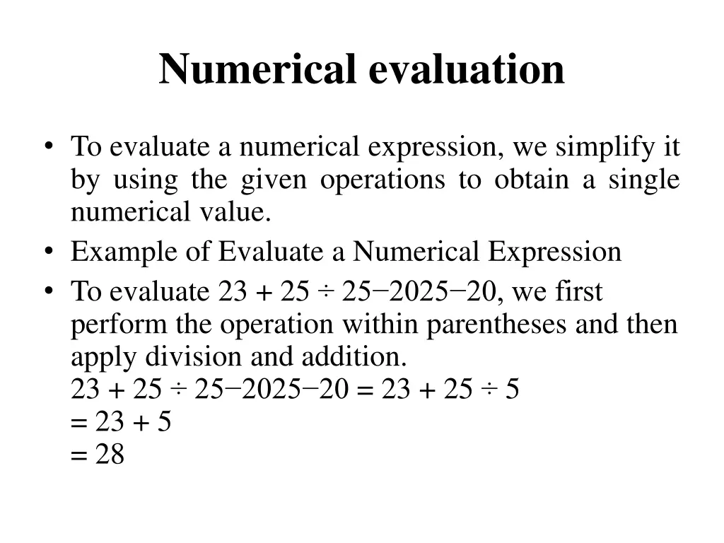 numerical evaluation