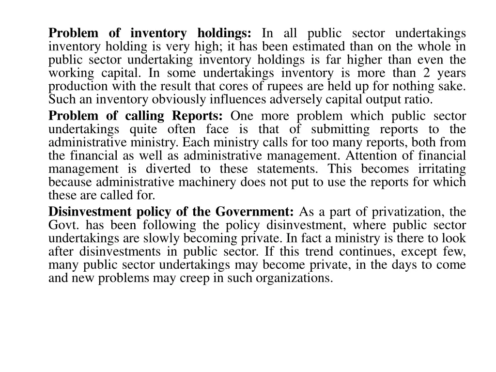 problem of inventory holdings in all public