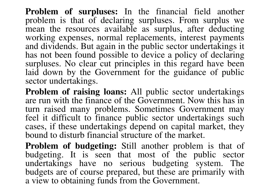 problem of surpluses in the financial field