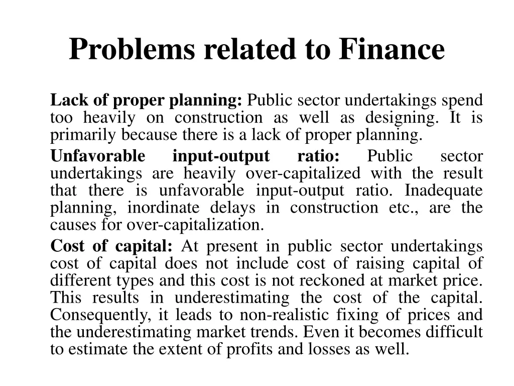 problems related to finance