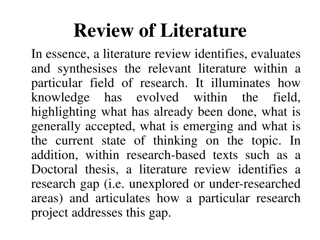 review of literature in essence a literature