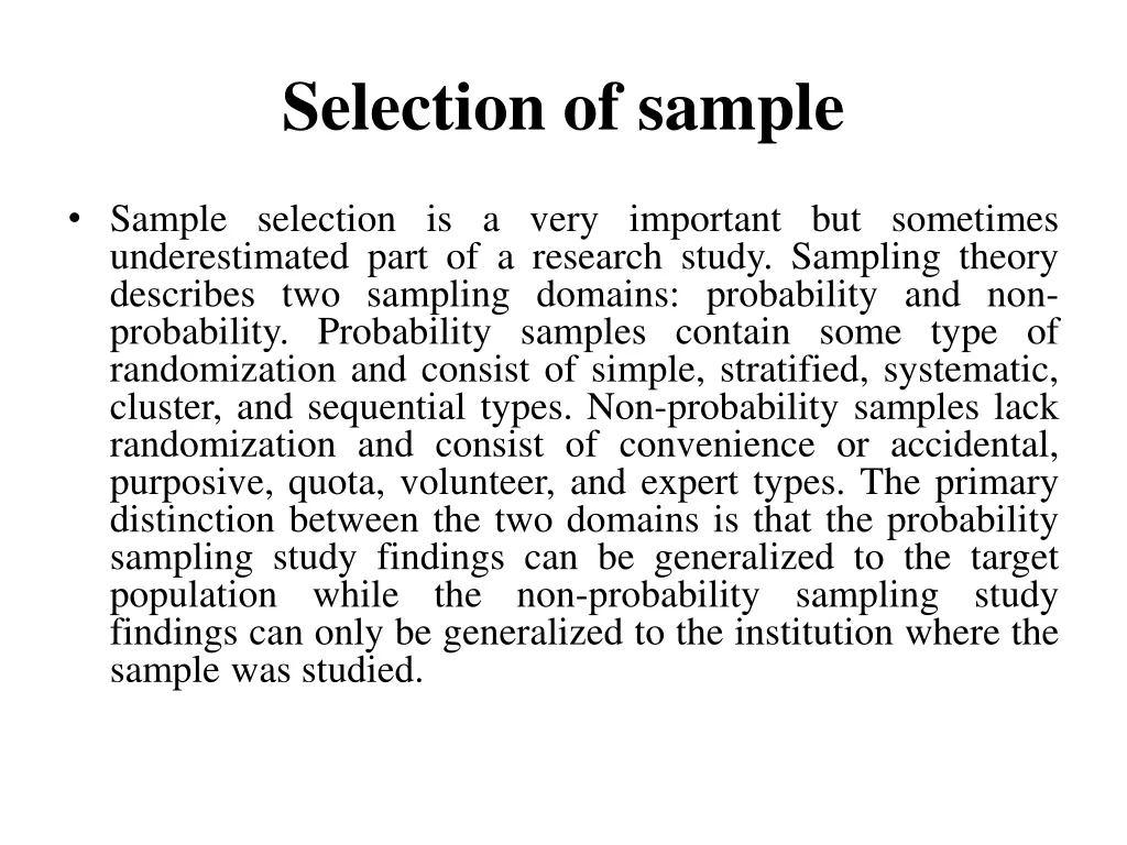 selection of sample