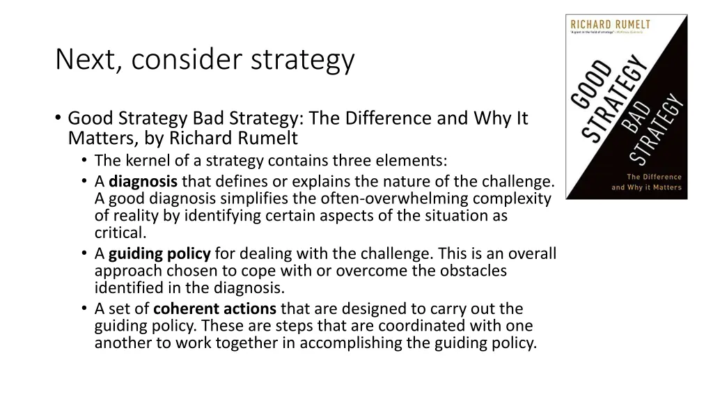 next consider strategy