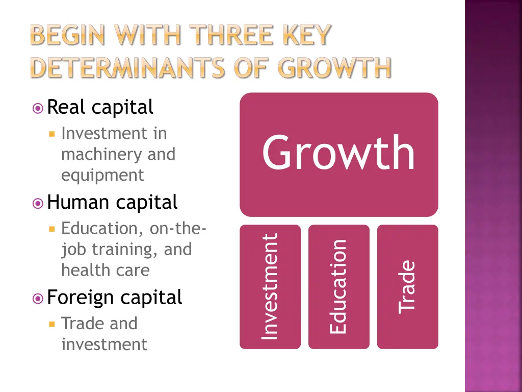 begin with three key determinants of growth