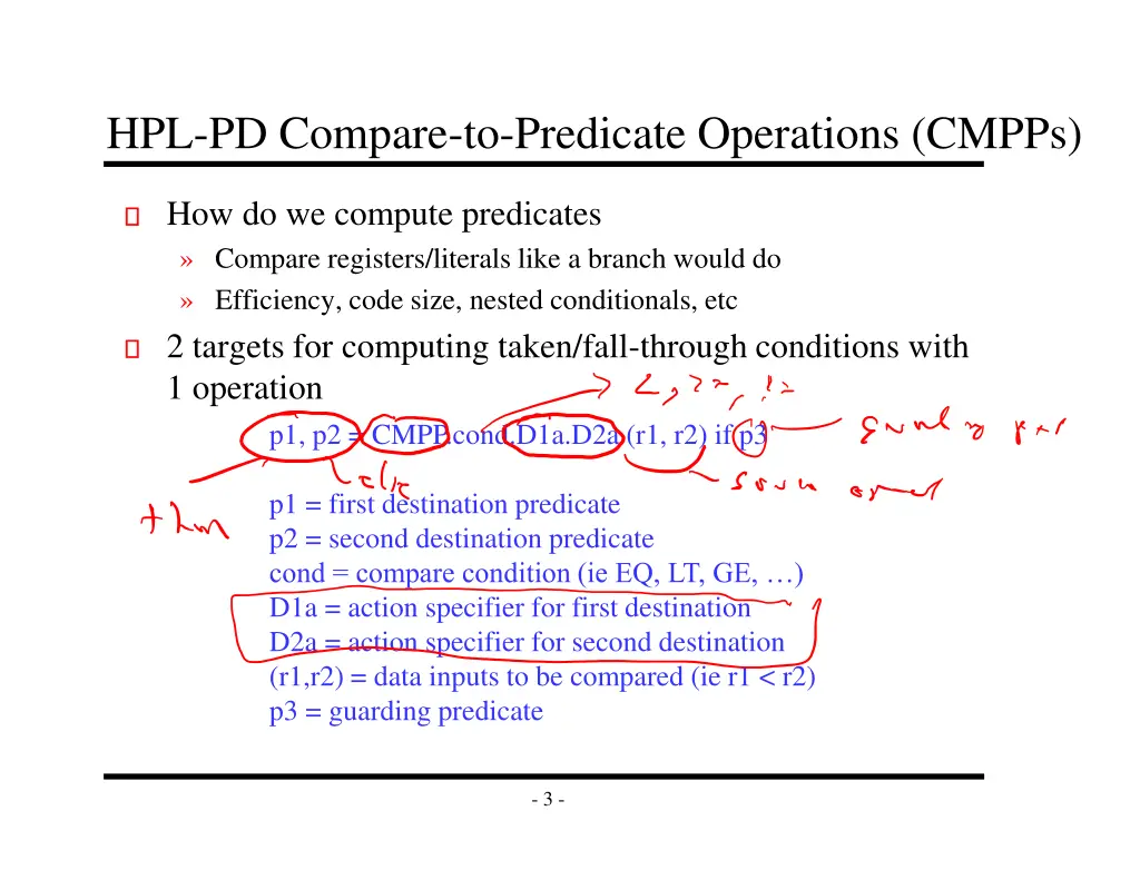 hpl pd compare to predicate operations cmpps