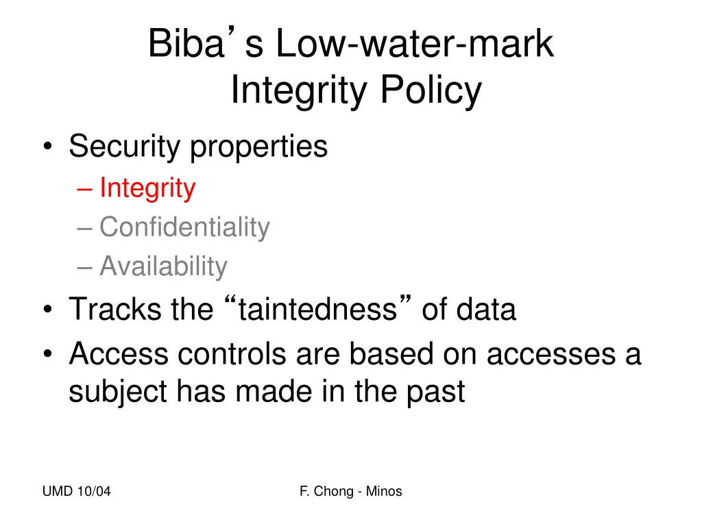 biba s low water mark integrity policy security