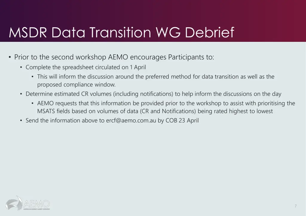 msdr data transition wg debrief 2