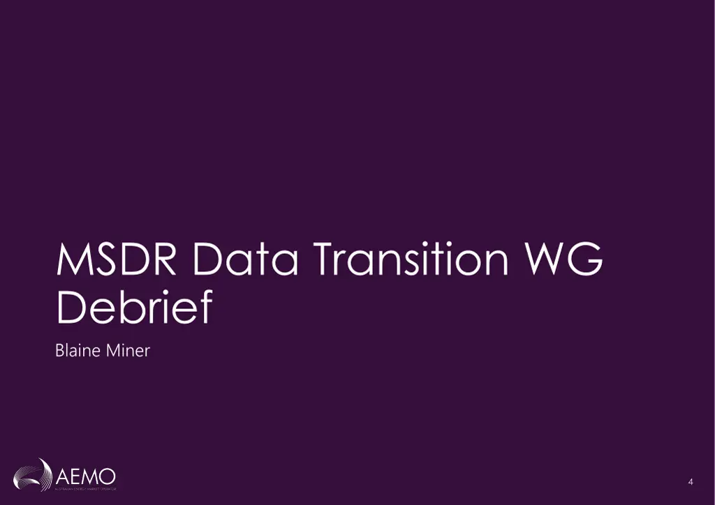 msdr data transition wg debrief blaine miner
