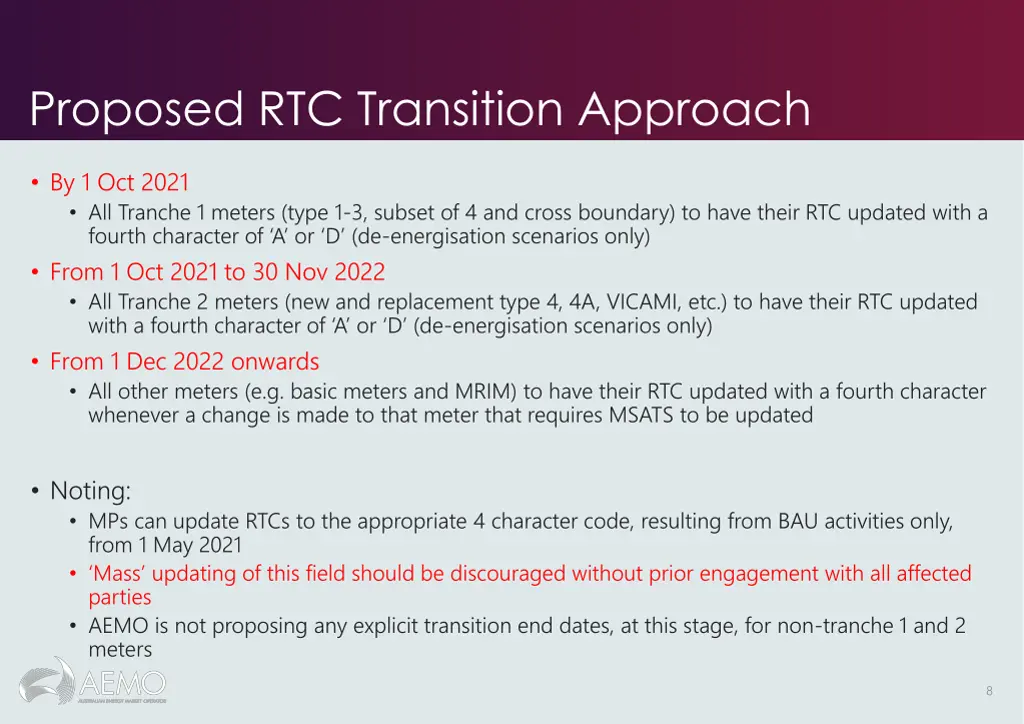 proposed rtc transition approach