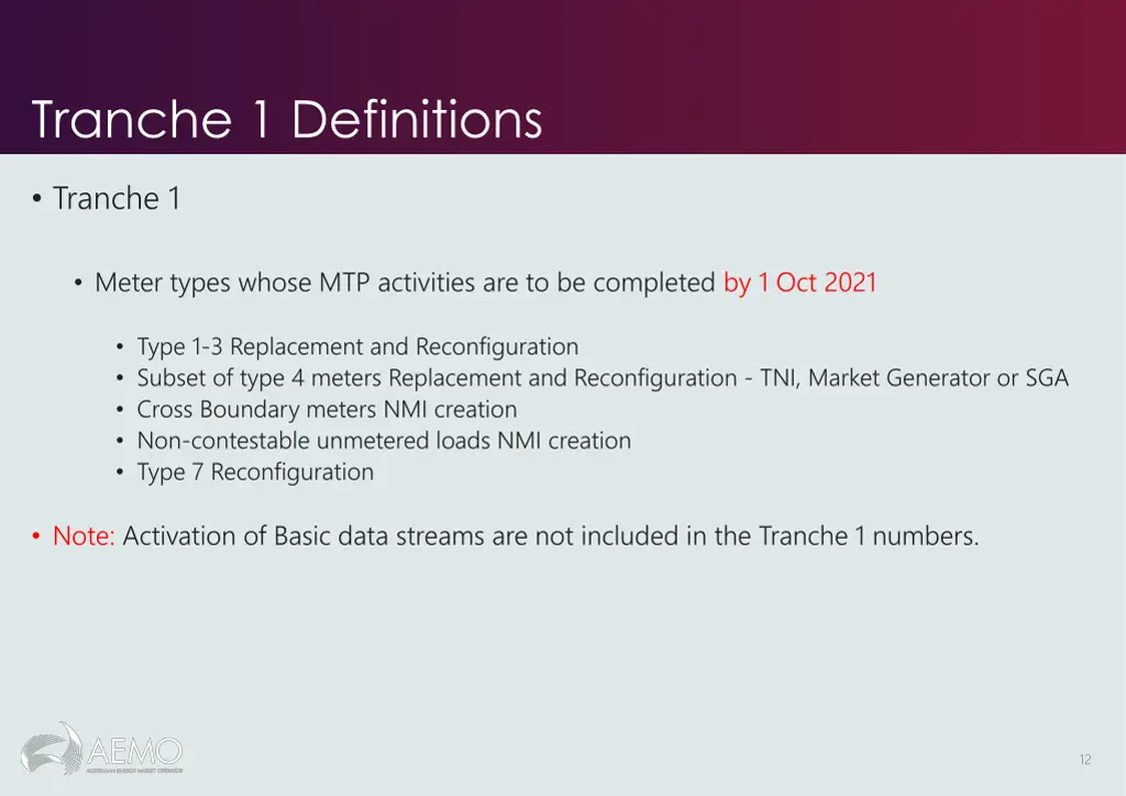 tranche 1 definitions