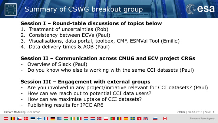 summary of cswg breakout group