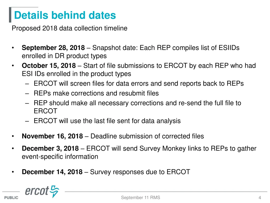 details behind dates proposed 2018 data