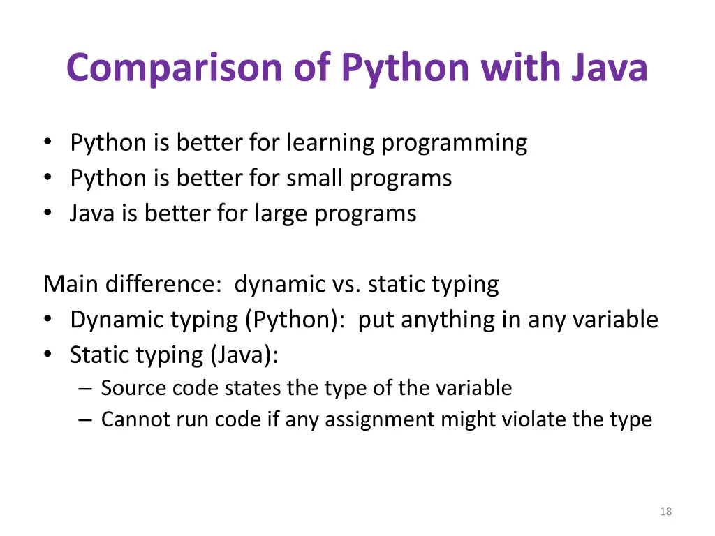 comparison of python with java