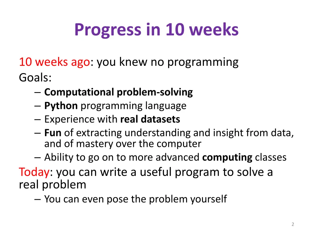 progress in 10 weeks