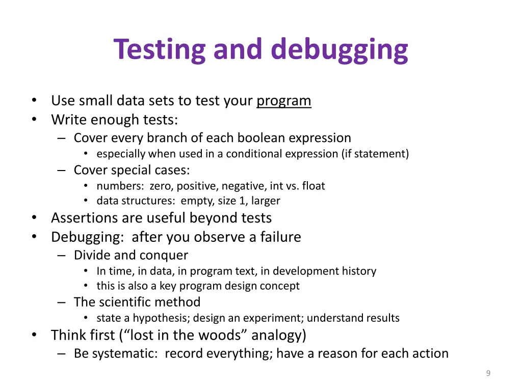 testing and debugging