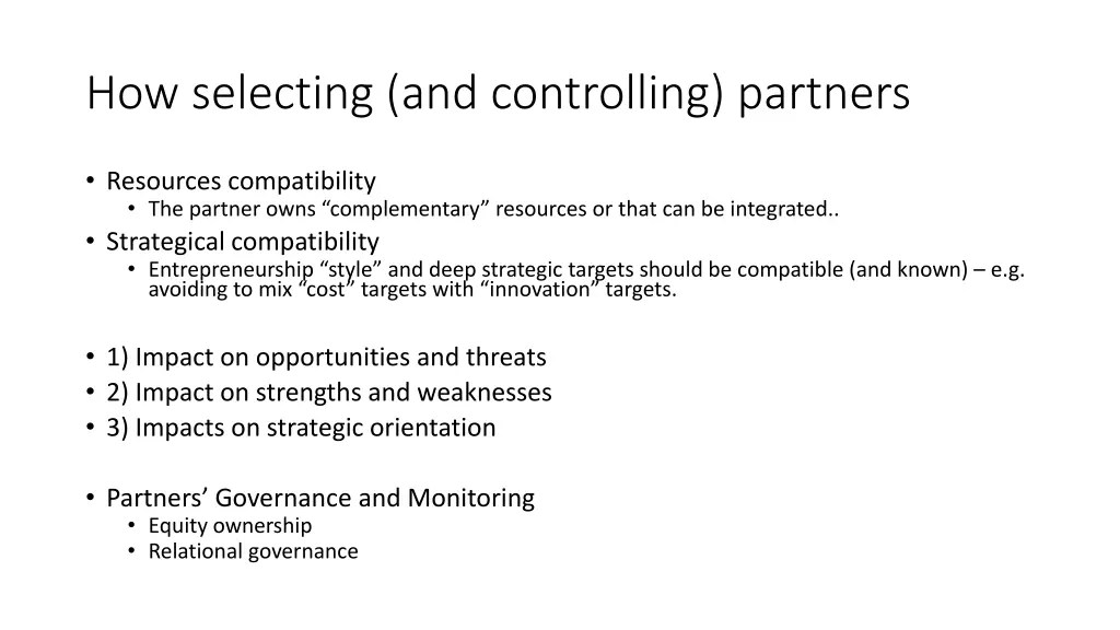 how selecting and controlling partners