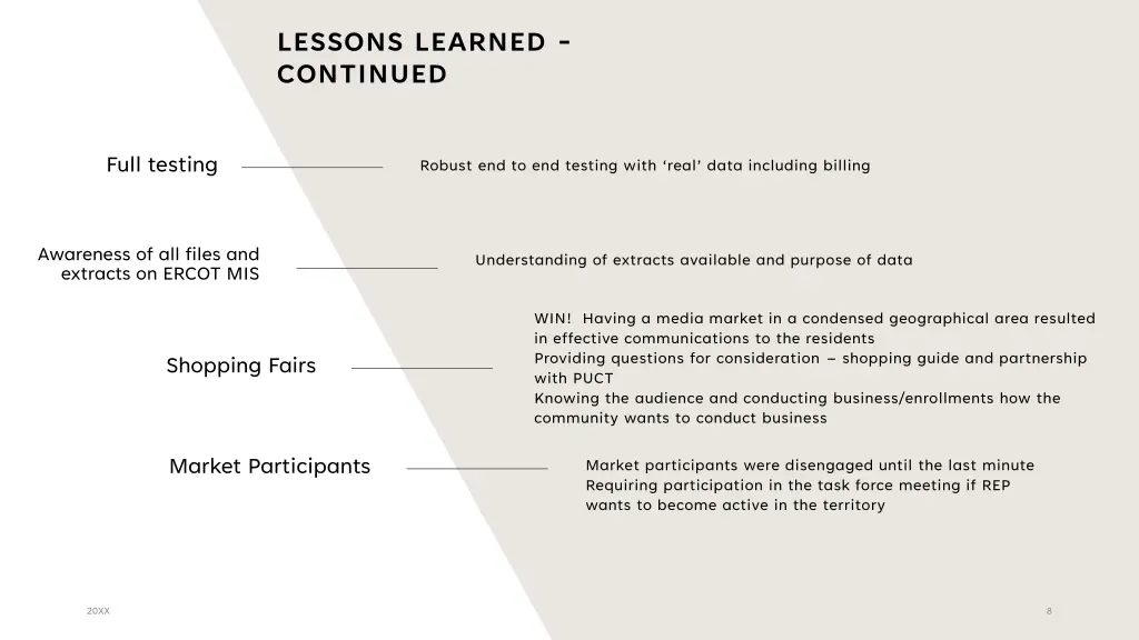 lessons learned continued 2