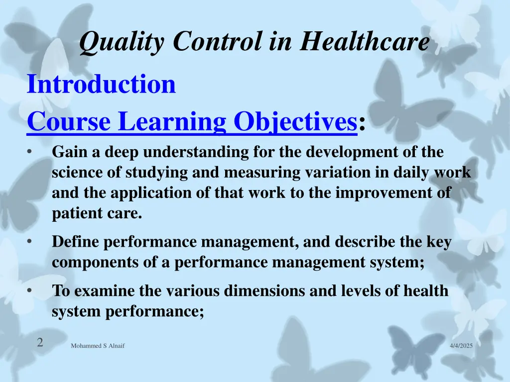 quality control in healthcare introduction course