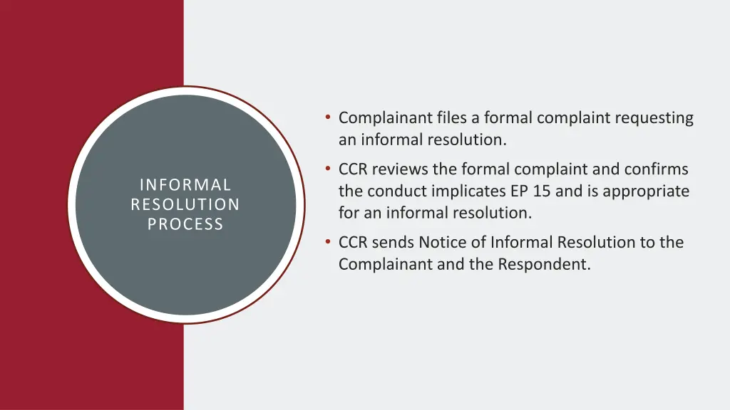 complainant files a formal complaint requesting