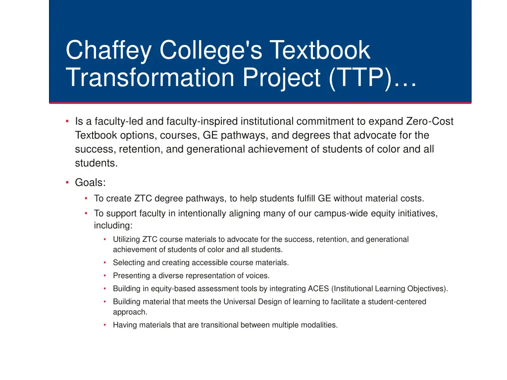 chaffey college s textbook transformation project